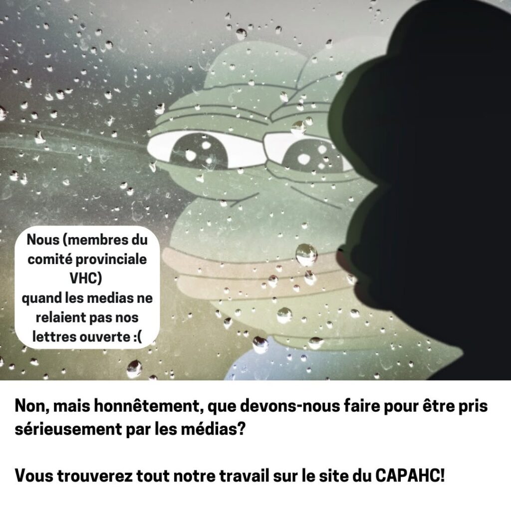 En cette Journée québécoise de sensibilisation à l’hépatite C, nous utilisons l’humour pour interpeller et mobiliser la communauté. Découvrez ci-dessous les mèmes créés par notre équipe.