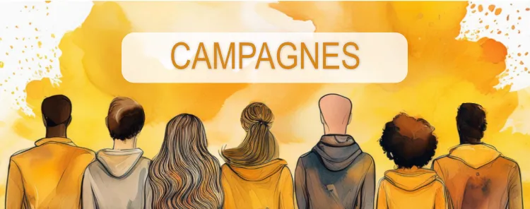 Visuel de campagne contre l'hépatite C. Des silhouettes diverses représentent la communauté unie dans la lutte