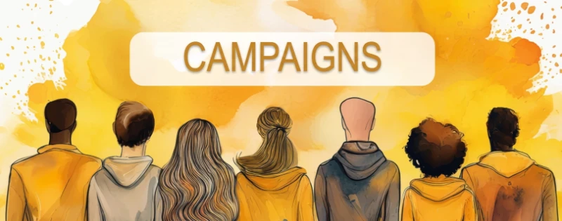 Visuel de campagne contre l'hépatite C. Des silhouettes diverses représentent la communauté unie dans la lutte